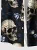Chemise grande taille à boutons et poches pour homme, motif tête de mort, roses et fleurs, pour Halloween - Noir 2XL