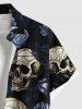 Chemise grande taille à boutons et poches pour homme, motif tête de mort, roses et fleurs, pour Halloween - Noir XL