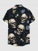 Chemise grande taille à boutons et poches pour homme, motif tête de mort, roses et fleurs, pour Halloween - Noir 3XL