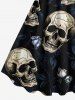 Plus Size Halloween Skulls Rose Flowers Print Tank Dress -  