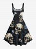 Plus Size Halloween Skulls Rose Flowers Print Tank Dress -  