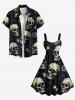 Plus Size Halloween Skulls Rose Flowers Print Tank Dress -  