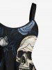 Plus Size Halloween Skulls Rose Flowers Print Tank Dress -  