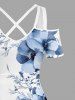 Plus Size Flowers Leaf Print Cold Shoulder Crisscross Hawaii Maxi Dress -  