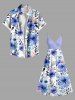Plus Size Flowers Leaf Print Surplice Hawaii Cami Dress -  