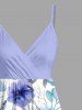 Plus Size Flowers Leaf Print Surplice Hawaii Cami Dress -  
