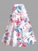 Plus Size Flowers Tropical Leaf Print Split Hawaii Skirt -  