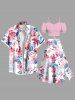 Plus Size Flowers Tropical Leaf Print Split Hawaii Skirt -  