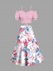 Plus Size Flowers Tropical Leaf Print Split Hawaii Skirt -  