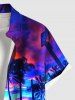 Plus Size Coconut Tree Colorful Cloud Seascape Print Buttons Pocket Hawaii Shirt For Men -  