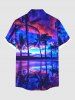 Plus Size Coconut Tree Colorful Cloud Seascape Print Buttons Pocket Hawaii Shirt For Men -  