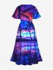 Plus Size Coconut Tree Colorful Cloud Seascape Print Split Hawaii Midi Dress -  