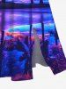 Plus Size Coconut Tree Colorful Cloud Seascape Print Split Hawaii Midi Dress -  