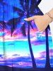 Plus Size Coconut Tree Colorful Cloud Seascape Print Split Hawaii Midi Dress -  