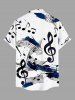 Chemise hawaïenne grande taille à boutons et poches, imprimé notation musicale, pour homme - Blanc 5XL