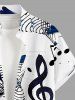 Chemise hawaïenne grande taille à boutons et poches, imprimé notation musicale, pour homme - Blanc 5XL