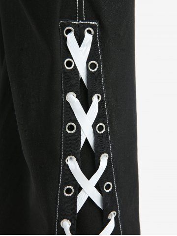 Pointelle Hollow Out Jacquard Embroidery Handkerchief Top and Split Lace Up Topstitching Flare Pants Plus Size Outfit
