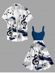 Musical Notation Print Plus Size Matching Hawaii Beach Outfit For Couples -  