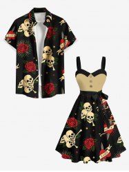 Halloween Costume Skull Rose Flower Heart Print Plus Size Matching Outfit For Couples -  
