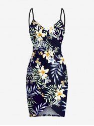Plus Size Tropical Leaf Hibiscus Flower Print Hawaii Convertible Beach Cover Up -  