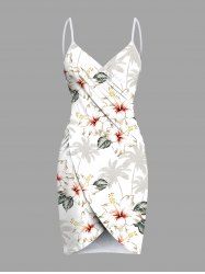 Plus Size Coconut Tree Hibiscus Flower Print Hawaii Convertible Beach Cover Up -  
