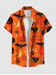 Chemise grande taille pour homme, motif citrouille, chauve-souris, lune, étoile, bougie, araignée, boutons et poches - Orange Foncé 2XL