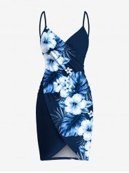 Plus Size Hibiscus Flowers Tropical Leaf Print Hawaii Convertible Beach Cover -  