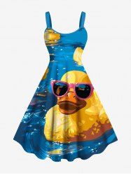 Plus Size Oil Painting Rock Ducks Print Hawaii Tank Dress -  