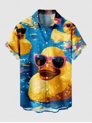 Plus Size Oil Painting Rock Ducks Print Buttons Pocket Shirt For Men -  