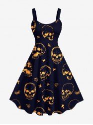 Plus Size Halloween Skulls Heart Butterfly Print Tank Dress -  