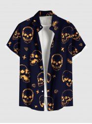 Chemise grande taille à boutons et poches pour homme, motif tête de mort, cœur et papillon, pour Halloween - Noir 2XL