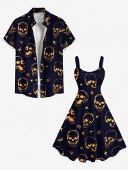 Halloween Skulls Heart Butterfly Print Plus Size Matching Outfit For Couples -  