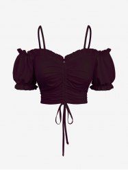 Plus Size Cinched Ruched Ruffles Cold Shoulder Cami Top -  