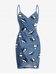 Plus Size Cute Shark Sea Waves Print Hawaii Convertible Beach Cover Up -  