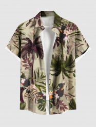 Plus Size Coconut Tree Tropical Leaf Hibiscus Flower Print Hawaii Button Pocket Shirt For Men -  