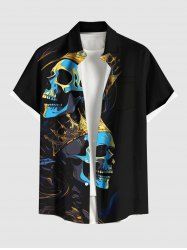 Chemise boutonnée Halloween grande taille à imprimé tête de mort et couronne pour homme - Noir 6XL