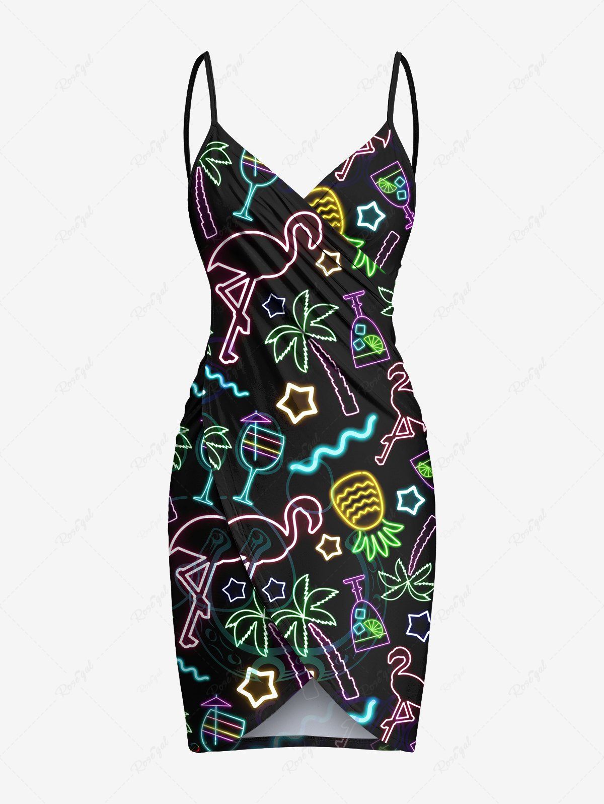 Online Plus Size Glitter Neon Coconut Tree Flamingo Pineapple Print Hawaii Convertible Beach Cover  