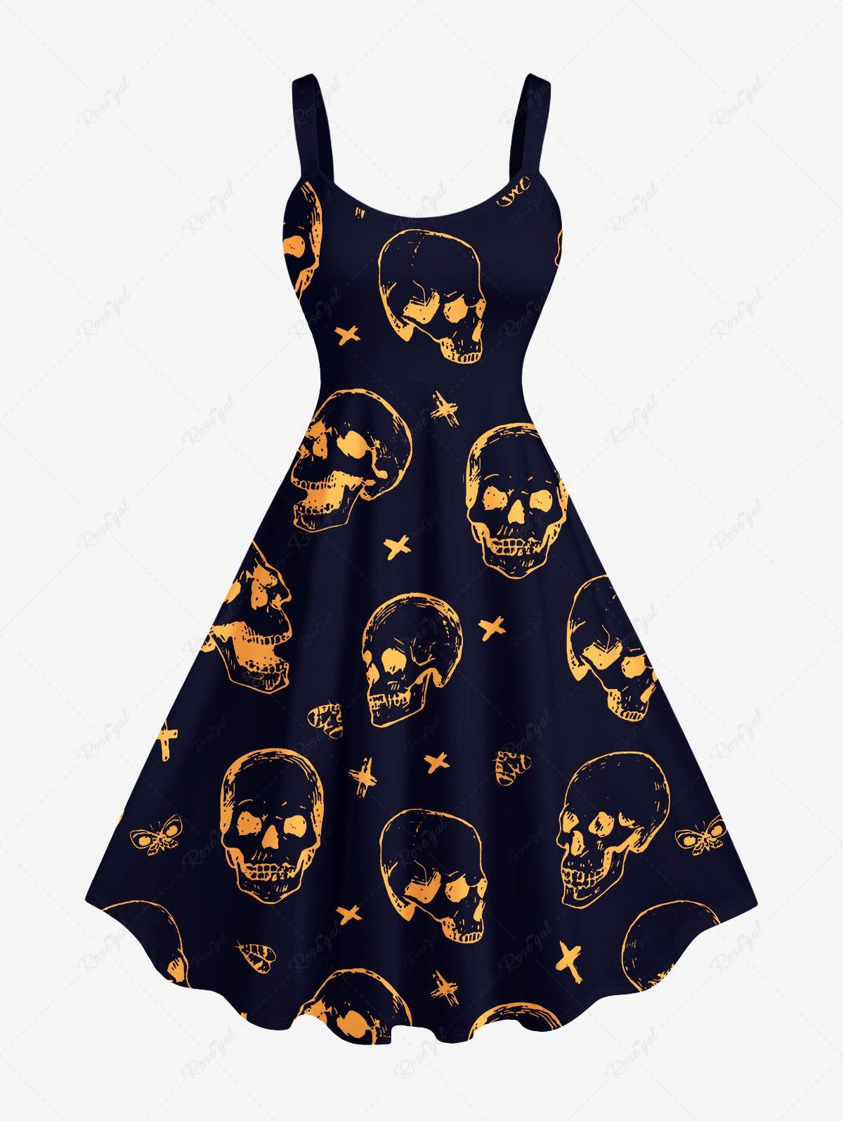 Buy Plus Size Halloween Skulls Heart Butterfly Print Tank Dress  