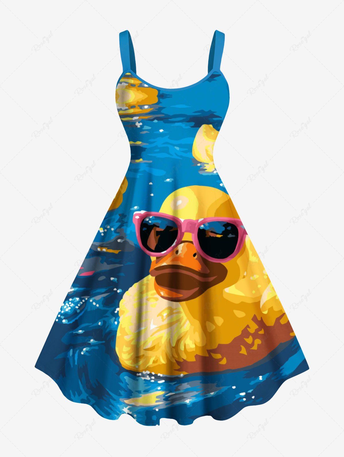 Cheap Plus Size Oil Painting Rock Ducks Print Hawaii Tank Dress  