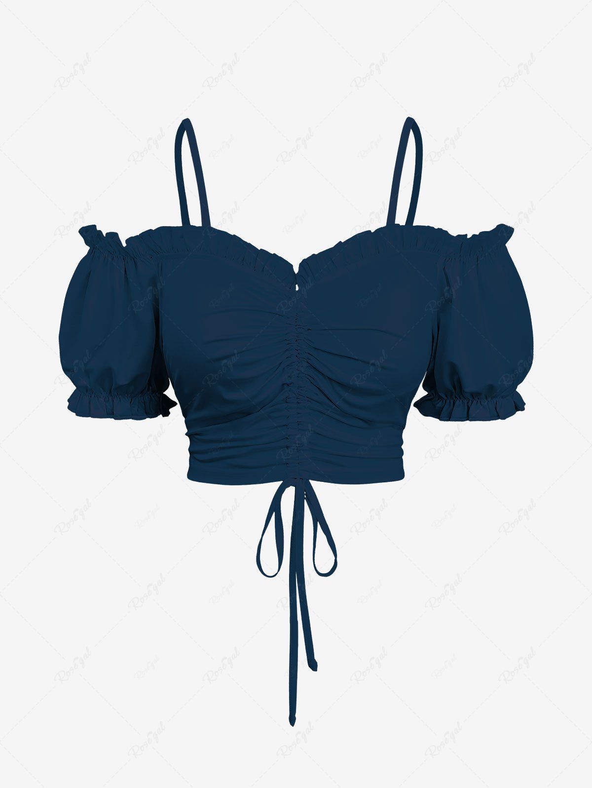 Unique Plus Size Cinched Ruched Ruffles Cold Shoulder Cami Top  