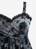Flocking Tie Dye Crossover Handkerchief Top and Zipper Lace Up Crisscross Strappy A Line Suspender Skirt Plus Size Outfit -  