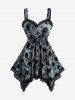 Flocking Tie Dye Crossover Handkerchief Top and Zipper Lace Up Crisscross Strappy A Line Suspender Skirt Plus Size Outfit -  