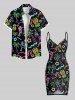 Glitter Neon Coconut Tree Flamingo Pineapple Print Plus Size Matching Hawaii Beach Outfit For Couples -  