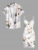 Tenue de plage hawaïenne assortie grande taille à imprimé feuilles de cocotier et hibiscus pour couples - Blanc 