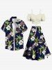 Tropical Leaf Plant Hibiscus Flower Print Plus Size Matching Hawaii Beach Outfit For Couples -  