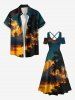 Plus Size Coconut Tree Ombre Dusk Print Hawaii Cold Shoulder Crisscross A Line Maxi Dress -  