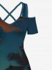 Plus Size Coconut Tree Ombre Dusk Print Hawaii Cold Shoulder Crisscross A Line Maxi Dress -  