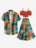 Jupe trapèze fendue hawaïenne grande taille à imprimé feuilles tropicales et fleurs d'hibiscus - Vert 1X