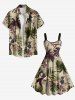 Robe débardeur grande taille à imprimé tropical, feuilles de cocotier, hibiscus et fleurs hawaïennes - café lumière 5X
