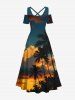 Plus Size Coconut Tree Ombre Dusk Print Hawaii Cold Shoulder Crisscross A Line Maxi Dress -  